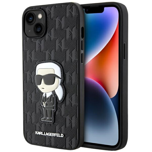 Etui til Apple iPhone 14 Plus, Karl Lagerfeld, Saffiano Monogram Ikonik Karl, Sort