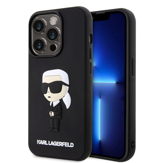 Etui til Apple iPhone 14 Pro, Karl Lagerfeld, 3D Rubber Ikonik Karl, Sort