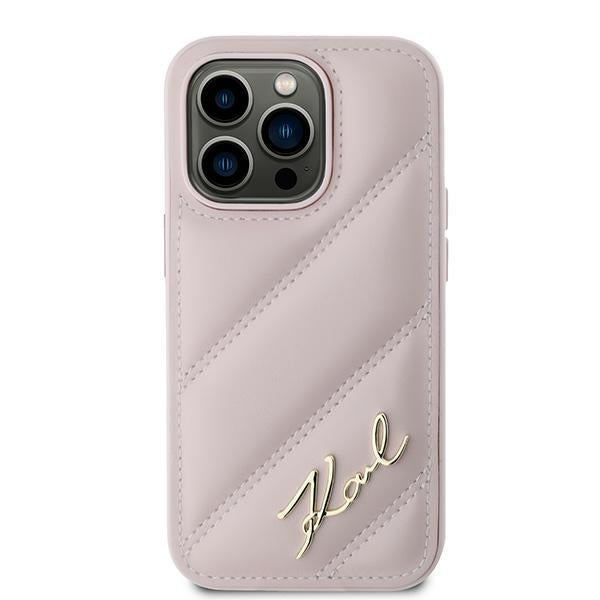 Etui til Apple iPhone 14 Pro, Karl Lagerfeld, Diagonal Quilted Script, Pink