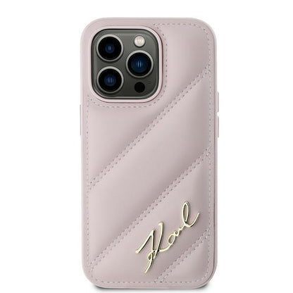 Etui til Apple iPhone 14 Pro, Karl Lagerfeld, Diagonal Quilted Script, Pink