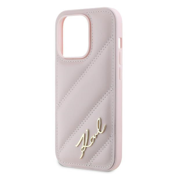 Etui til Apple iPhone 14 Pro, Karl Lagerfeld, Diagonal Quilted Script, Pink