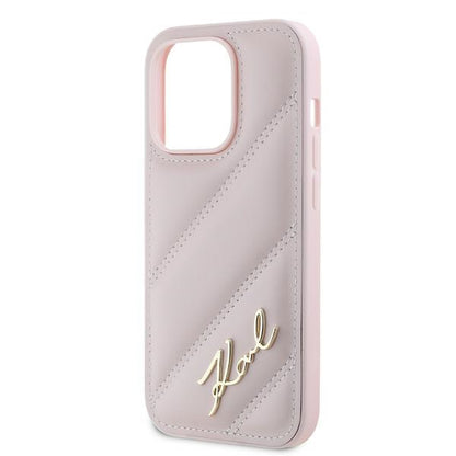 Etui til Apple iPhone 14 Pro, Karl Lagerfeld, Diagonal Quilted Script, Pink