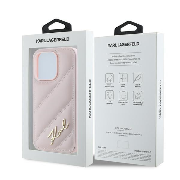 Etui til Apple iPhone 14 Pro, Karl Lagerfeld, Diagonal Quilted Script, Pink