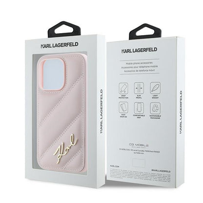 Etui til Apple iPhone 14 Pro, Karl Lagerfeld, Diagonal Quilted Script, Pink