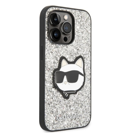 Cover til Apple iPhone 14 Pro, Karl Lagerfeld, Glitter Choupette Patch, Sølvfarvet