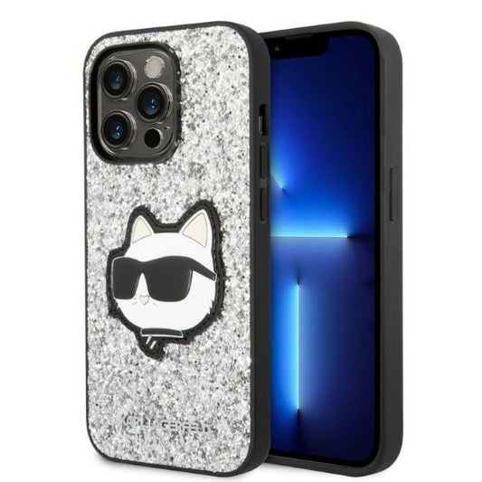 Cover til Apple iPhone 14 Pro, Karl Lagerfeld, Glitter Choupette Patch, Sølvfarvet
