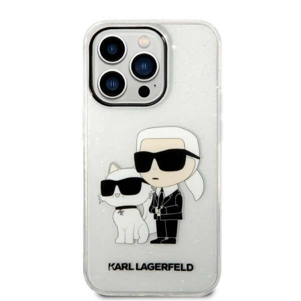 Cover til Apple iPhone 14 Pro, Karl Lagerfeld, Glitter Karl & Choupette, Gennemsigtig