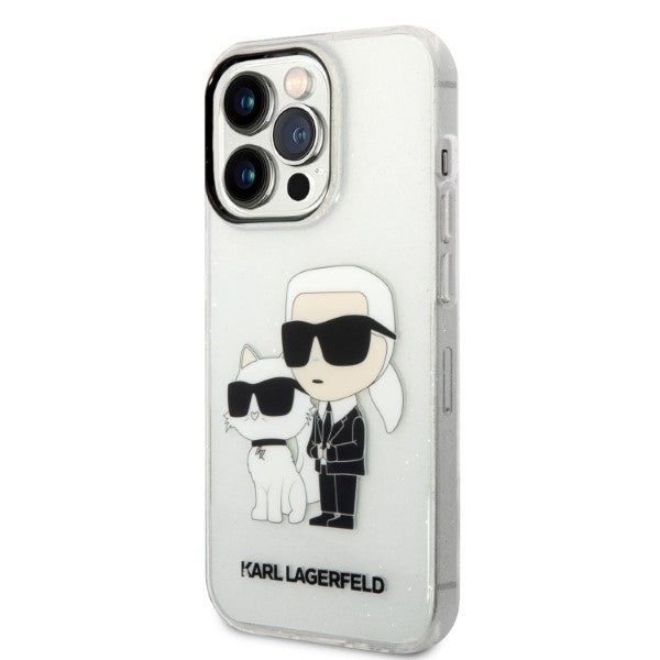 Cover til Apple iPhone 14 Pro, Karl Lagerfeld, Glitter Karl & Choupette, Gennemsigtig