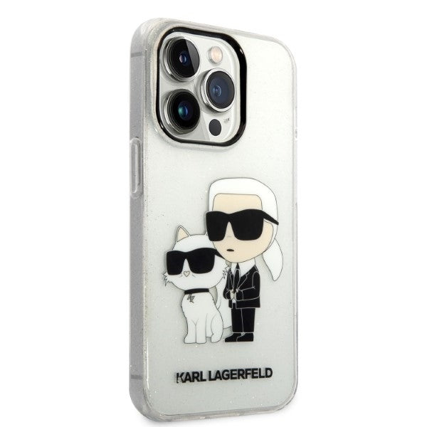 Cover til Apple iPhone 14 Pro, Karl Lagerfeld, Glitter Karl & Choupette, Gennemsigtig