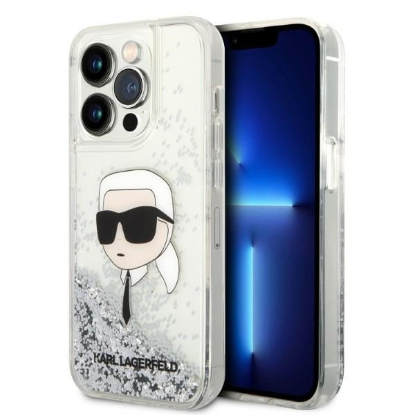 Case for Apple iPhone 14 Pro, Karl Lagerfeld, Glitter Karl's Head, Silver