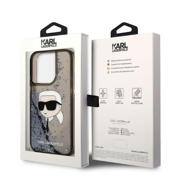 Etui til Apple iPhone 14 Pro, Karl Lagerfeld, Glitter Karl's Head, Sort