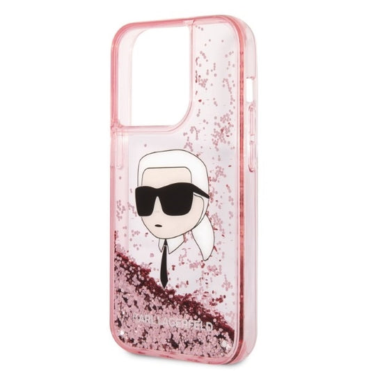 Etui til Apple iPhone 14 Pro, Karl Lagerfeld, Glitter Karl's Head, Pink