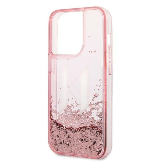 Etui til Apple iPhone 14 Pro, Karl Lagerfeld, Glitter Liquid Big KL, Pink