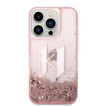 Etui til Apple iPhone 14 Pro, Karl Lagerfeld, Glitter Liquid Big KL, Pink