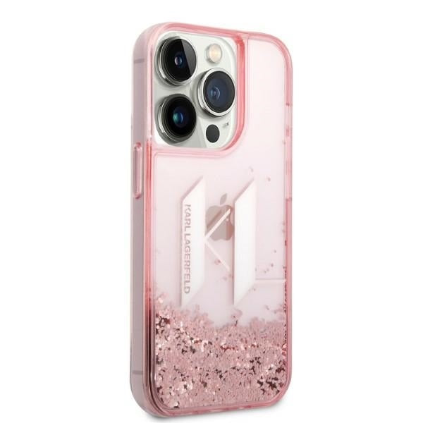 Etui til Apple iPhone 14 Pro, Karl Lagerfeld, Glitter Liquid Big KL, Pink