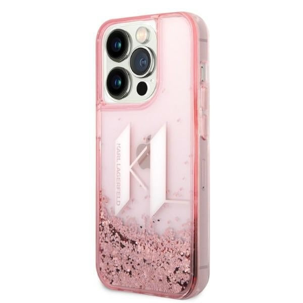 Etui til Apple iPhone 14 Pro, Karl Lagerfeld, Glitter Liquid Big KL, Pink