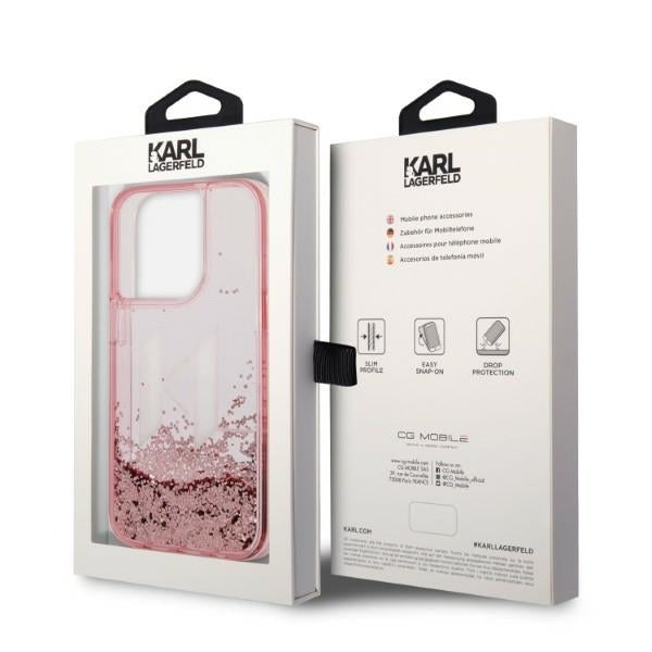 Etui til Apple iPhone 14 Pro, Karl Lagerfeld, Glitter Liquid Big KL, Pink