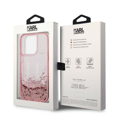 Etui til Apple iPhone 14 Pro, Karl Lagerfeld, Glitter Liquid Big KL, Pink