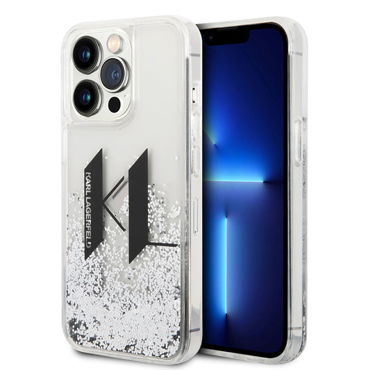 Cover til Apple iPhone 14 Pro, Karl Lagerfeld, Liquid Glitter Big KL, Sølvfarvet