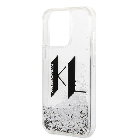 Cover til Apple iPhone 14 Pro, Karl Lagerfeld, Liquid Glitter Big KL, Sølvfarvet