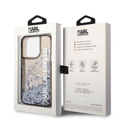 Cover til Apple iPhone 14 Pro, Karl Lagerfeld, Liquid Glitter KL Logo, Sort