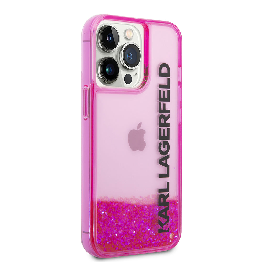 Etui til Apple iPhone 14 Pro, Karl Lagerfeld, Liquid Glitter KL Logo, Pink
