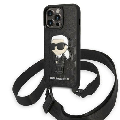 Etui til Apple iPhone 14 Pro, Karl Lagerfeld, Monogram Ikonik Karl, Sort