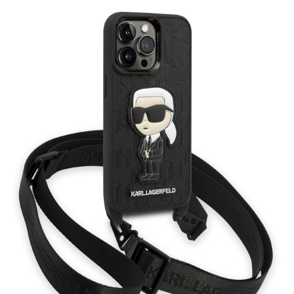 Etui til Apple iPhone 14 Pro, Karl Lagerfeld, Monogram Ikonik Karl, Sort