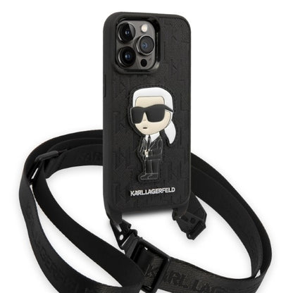 Etui til Apple iPhone 14 Pro, Karl Lagerfeld, Monogram Ikonik Karl, Sort