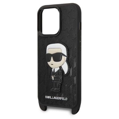 Etui til Apple iPhone 14 Pro, Karl Lagerfeld, Monogram Ikonik Karl, Sort