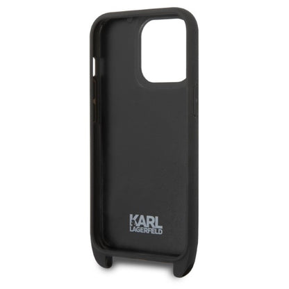 Etui til Apple iPhone 14 Pro, Karl Lagerfeld, Monogram Plaque Logo med rem, Sort