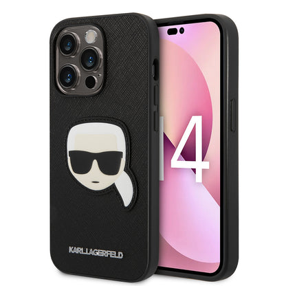 Etui til Apple iPhone 14 Pro, Karl Lagerfeld, Saffiano Karl's Head, Sort