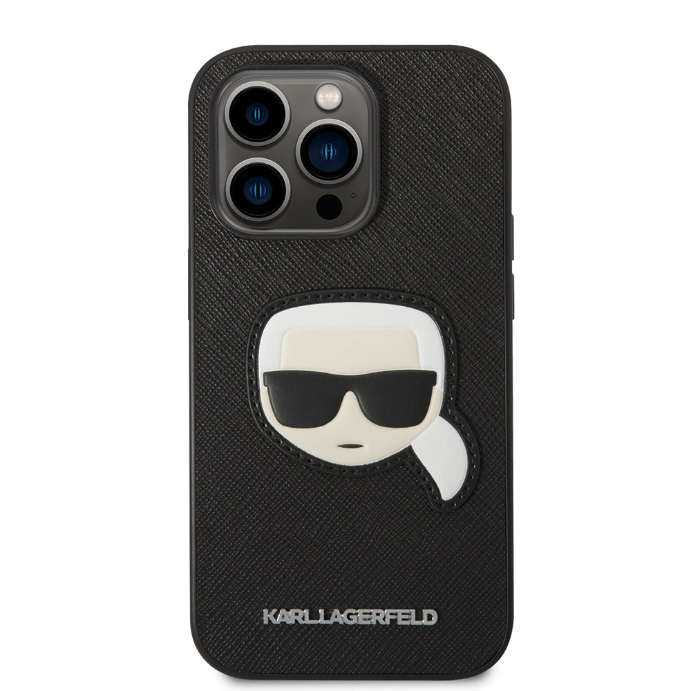 Etui til Apple iPhone 14 Pro, Karl Lagerfeld, Saffiano Karl's Head, Sort