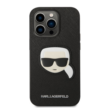 Etui til Apple iPhone 14 Pro, Karl Lagerfeld, Saffiano Karl's Head, Sort