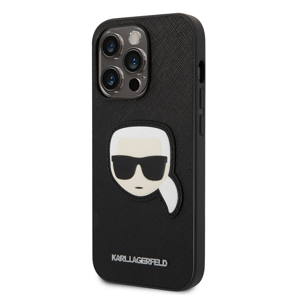Etui til Apple iPhone 14 Pro, Karl Lagerfeld, Saffiano Karl's Head, Sort