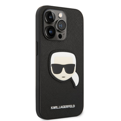 Etui til Apple iPhone 14 Pro, Karl Lagerfeld, Saffiano Karl's Head, Sort