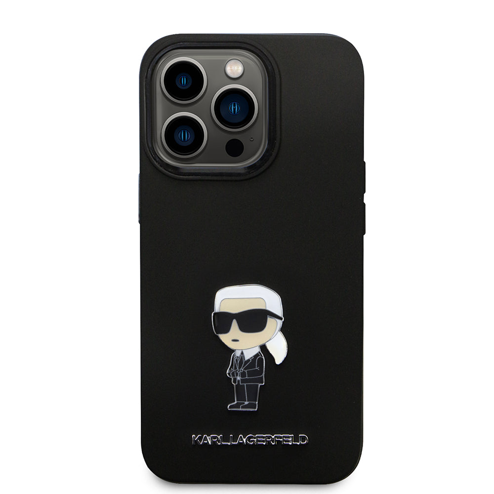 Etui til Apple iPhone 14 Pro, Karl Lagerfeld, Silicone Ikonik Karl Metal, Sort