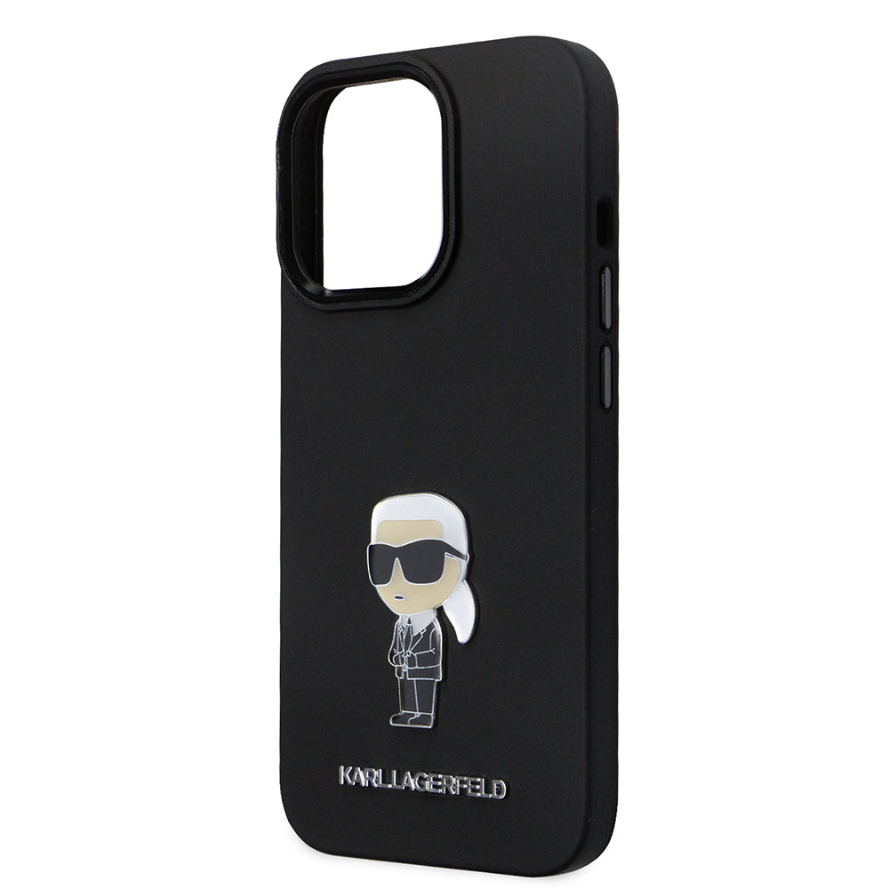 Etui til Apple iPhone 14 Pro, Karl Lagerfeld, Silicone Ikonik Karl Metal, Sort
