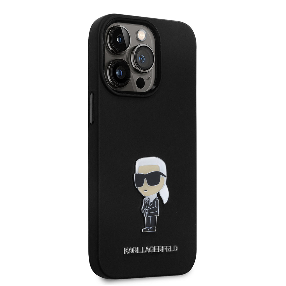 Etui til Apple iPhone 14 Pro, Karl Lagerfeld, Silicone Ikonik Karl Metal, Sort