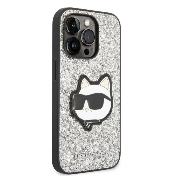 Etui til Apple iPhone 14 Pro Max, Karl Lagerfeld, Glitter Choupette Patch, Sølvfarvet