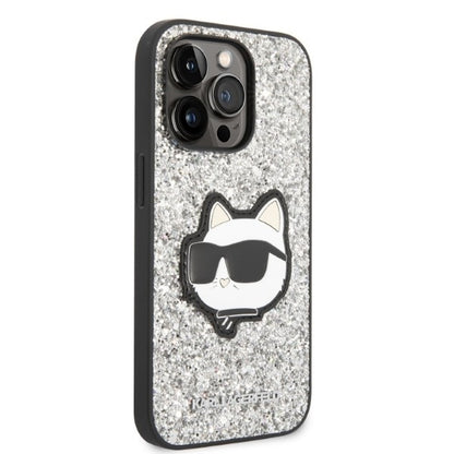 Etui til Apple iPhone 14 Pro Max, Karl Lagerfeld, Glitter Choupette Patch, Sølvfarvet