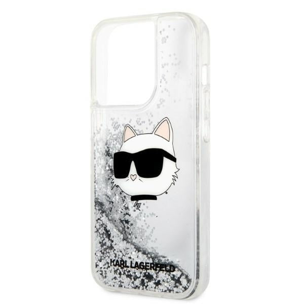 Etui til Apple iPhone 14 Pro Max, Karl Lagerfeld, Glitter Choupette's Head, Sølvfarvet