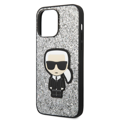 Etui til Apple iPhone 14 Pro Max, Karl Lagerfeld, Glitter Flakes Ikonik Karl, Sølvfarvet