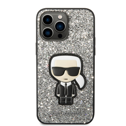 Etui til Apple iPhone 14 Pro Max, Karl Lagerfeld, Glitter Flakes Ikonik Karl, Sølvfarvet