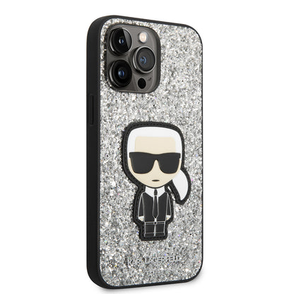 Etui til Apple iPhone 14 Pro Max, Karl Lagerfeld, Glitter Flakes Ikonik Karl, Sølvfarvet