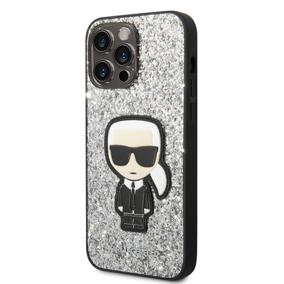 Etui til Apple iPhone 14 Pro Max, Karl Lagerfeld, Glitter Flakes Ikonik Karl, Sølvfarvet