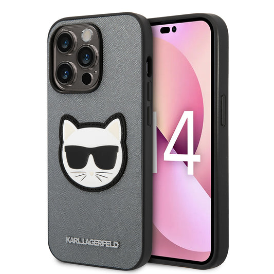 Etui til Apple iPhone 14 Pro Max, Karl Lagerfeld, Saffiano Choupette's Head, Sølvfarvet