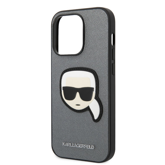 Etui til Apple iPhone 14 Pro Max, Karl Lagerfeld, Saffiano Karl's Head, Sølvfarvet