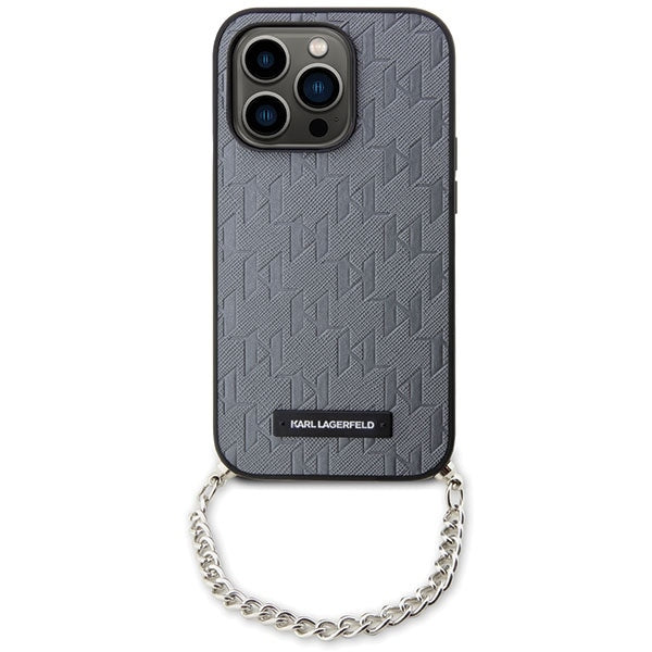 Etui til Apple iPhone 14 Pro Max, Karl Lagerfeld, Saffiano Monogram Chain, Sølvfarvet