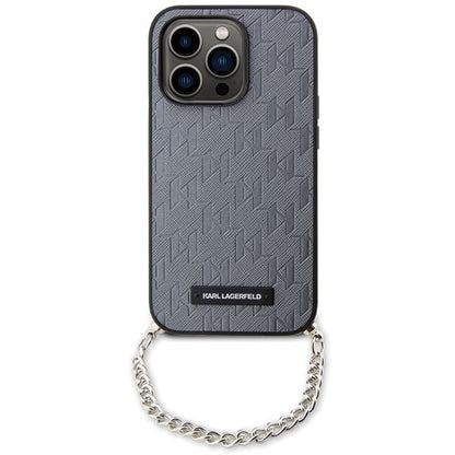 Etui til Apple iPhone 14 Pro Max, Karl Lagerfeld, Saffiano Monogram Chain, Sølvfarvet